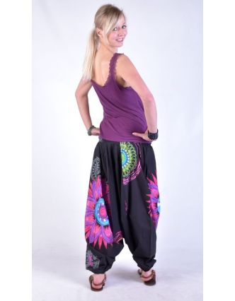 Černé turecké kalhoty-overal-halena 3v1 "Mandala", barevné mandaly, žabičkování