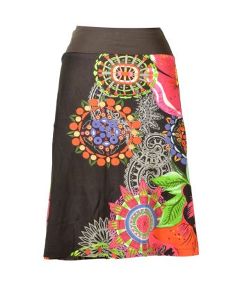 Černá sukně ke kolenům "New Jamy" s barevným potiskem, pružný pas