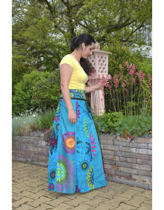 Dlouhá tyrkysová oboustranná sukně "Flower Mandala", zapínání na patentky