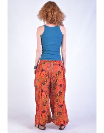 Oranžové balonové kalhoty s potiskem, "Patchwork design", elastický pas