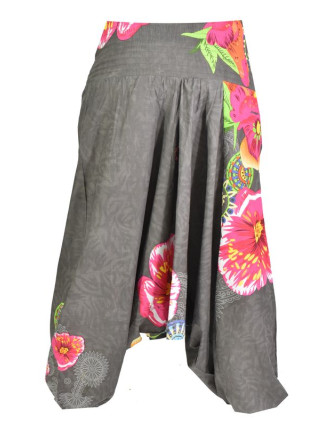 Šedé turecké kalhoty-overal-halena 3v1 "Caly", barevné květiny, žabičkování
