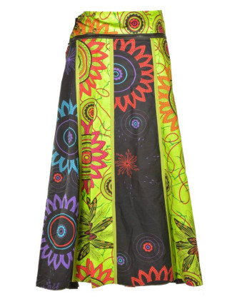 Dlouhá šedo-zelená oboustranná sukně "Flower Mandala", zapínání na patentky