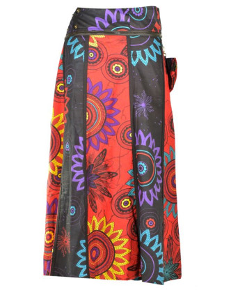 Dlouhá šedo-červená oboustranná sukně "Flower Mandala", zapínání na patentky