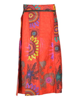 Dlouhá červená oboustranná sukně "Flower Mandala", zapínání na patentky