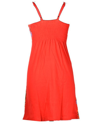 Červeno-oranžové krátké šaty na ramínka, mix potisků