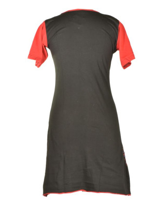 Krátké červeno-šaty s krátkým rukávem, mandala potisk a výšivka