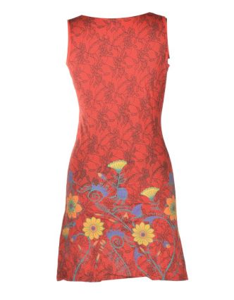 Krátké červené šaty bez rukávu, "Lace design", květinový potisk, výšivka