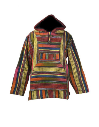 Pánská bunda s kapucí, multibarevné pruhy, kapsa na břiše