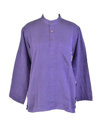 Fialová pánská košile-kurta s dlouhým rukávem a kapsičkou