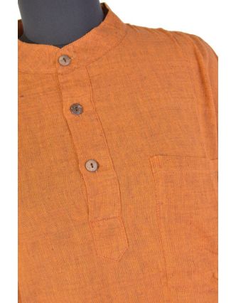 Košile-kurta, pánská, dlouhý rukáv, oranžová, kapsa