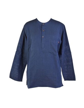 Tmavě modrá pánská košile-kurta s dlouhým rukávem a kapsičkou