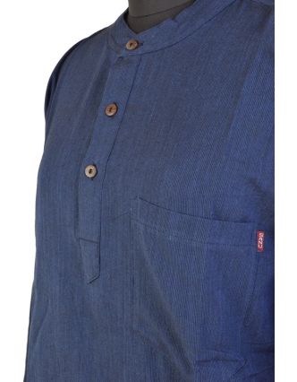 Tmavě modrá pánská košile-kurta s dlouhým rukávem a kapsičkou