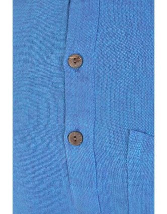 Modrá pánská košile-kurta s krátkým rukávem a kapsičkou
