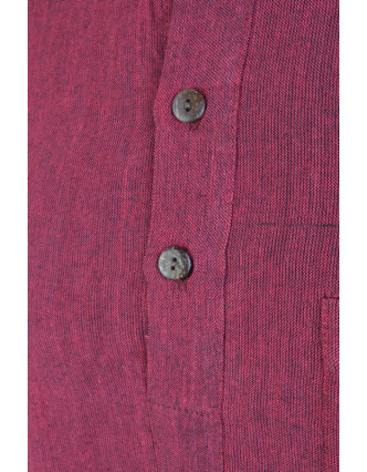 Vínová pánská košile-kurta s krátkým rukávem a kapsičkou