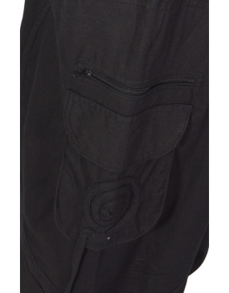 Unisex turecké kalhoty s aplikacemi spirály a kapsami, černé, zipy