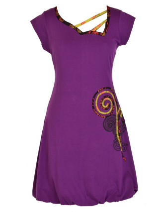 Krátké balonové fialové šaty "Spiral Rose" design, aplikace a potisk