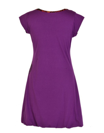 Krátké balonové fialové šaty "Spiral Rose" design, aplikace a potisk