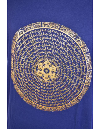 Tmavě modré triko s krátkým rukávem, zlatý potisk mandala s mantrou