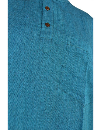 Petrolejová pánská košile-kurta s krátkým rukávem a kapsičkou