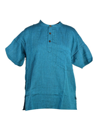 Petrolejová pánská košile-kurta s krátkým rukávem a kapsičkou