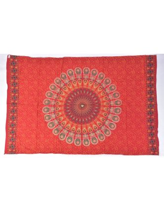 Červený bavlněný sárong s ručním tiskem, "Naptal" design, 110x170cm