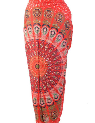 Červený bavlněný sárong s ručním tiskem, "Naptal" design, 110x170cm