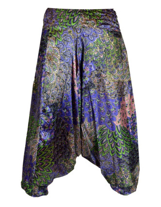 Saténové turecké kalhoty "Peacock design", fialové odstíny