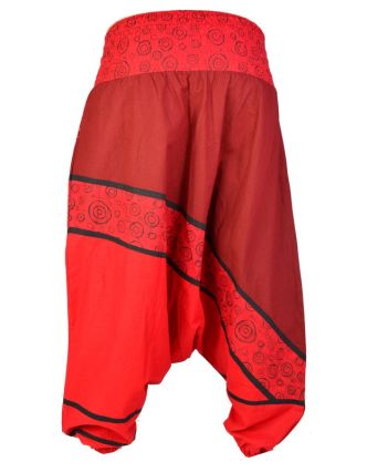 Turecké kalhoty, dlouhé, červené, peacock design, tisk, výšivka, bobbin