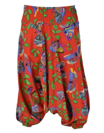 Turecké kalhoty, dlouhé, "Butterfly design", červené, žabičkování