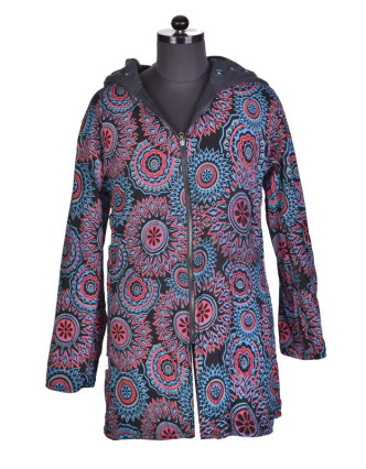 Vínový dámský kabátek s kapucí zapínaný na zip, spiral výšivka a mandala potisk