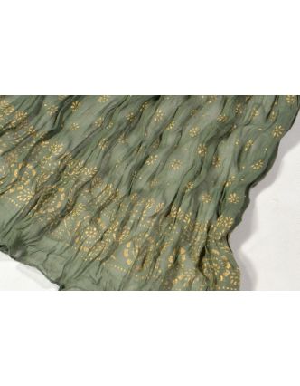 Šátek, khaki, mačkaná úprava, zlatý tisk, 110x170cm