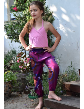 Dětské kalhoty balonové, "Disco design", fialové
