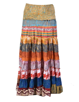 Multibarevná hedvábná dlouhá patchworková sukně, bobbin