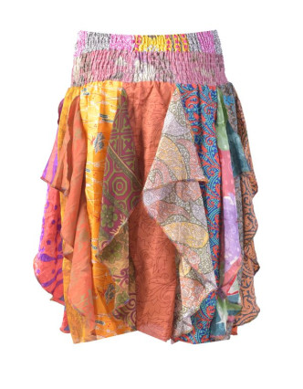 Multibarevná tříčtvrteční sukně z recyklovaných sárí s cípy (šaty), bobbin