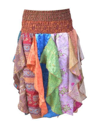 Multibarevná tříčtvrteční sukně z recyklovaných sárí s cípy (šaty), bobbin