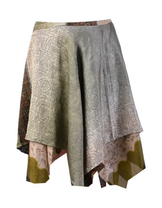 Tříčtvrteční zavinovací sukně z recyklovaných sárí, mix barev a designů