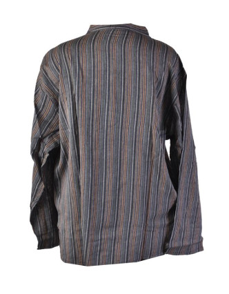 Pruhovaná pánská košile-kurta s dlouhým rukávem a kapsičkou, šedá