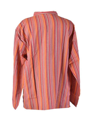 Pruhovaná pánská košile-kurta s dlouhým rukávem a kapsičkou, růžová