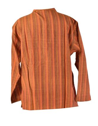 Pruhovaná pánská košile-kurta s dlouhým rukávem a kapsičkou, oranžová