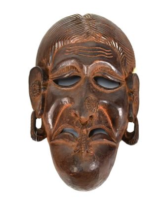 Dřevěná maska, ruční práce, antik patina, dřevo, 27x28cm