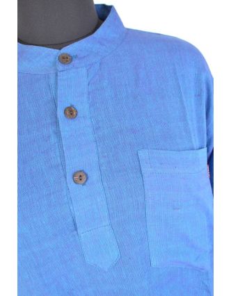 Modrá pánská košile-kurta s dlouhým rukávem a kapsičkou