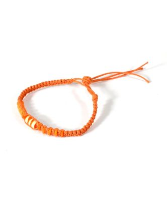 Oranžový pletený náramek se oranžovými korálky, nastavitelná velikost