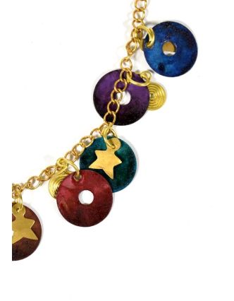Náhrdelník s multibarevnými a zlatými kolečky a hvězdičkami, zlatý kov