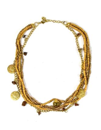 Korálkový náhrdelník s dřevěnými korálky a tygřím okem