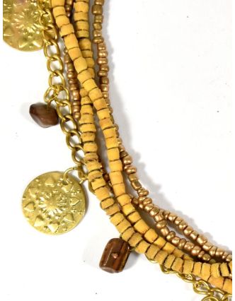 Korálkový náhrdelník s dřevěnými korálky a tygřím okem