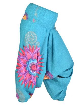 Tyrkysové turecké kalhoty-overal-halena 3v1 "Mandala", barevné mandaly, žabičkov