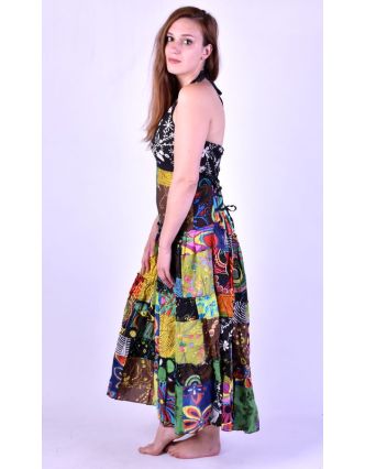 Dlouhé patchworkové šaty "Mix design", zavazování za krk
