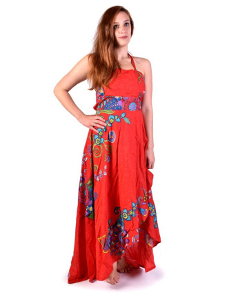 Atypické zavinovací šaty "Flower design" na ramínka, červené