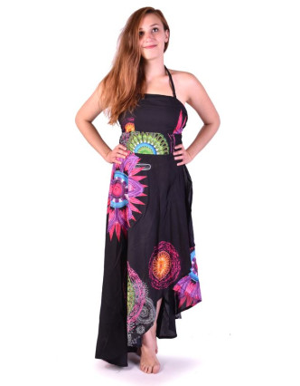 Atypické zavinovací šaty "Mandala design" na ramínka, černé