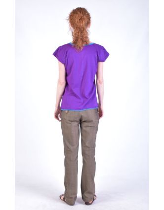 Fialovo-tyrkysové tričko s krátkým rukávem a mandalou, barevná výšivka